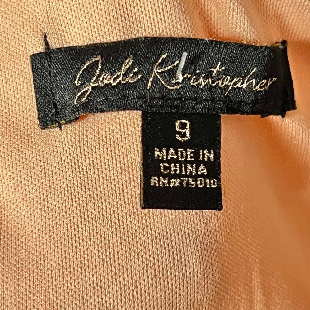 Jodi Kristopher Peach Dress w/ White Floral Sequin Overlay Womens Size 9 Lined - Picture 6 of 13